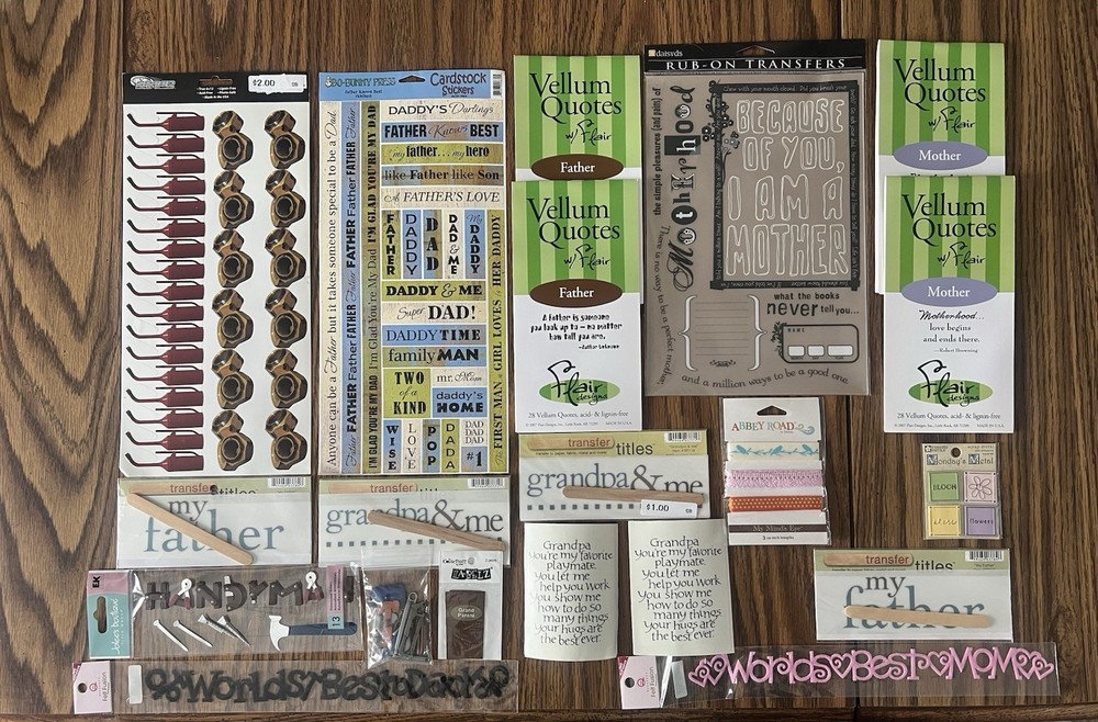 Family Dad Mom Scrapbooking Lot Embellishments Stickers Rub Ons Grandpa Grandma
