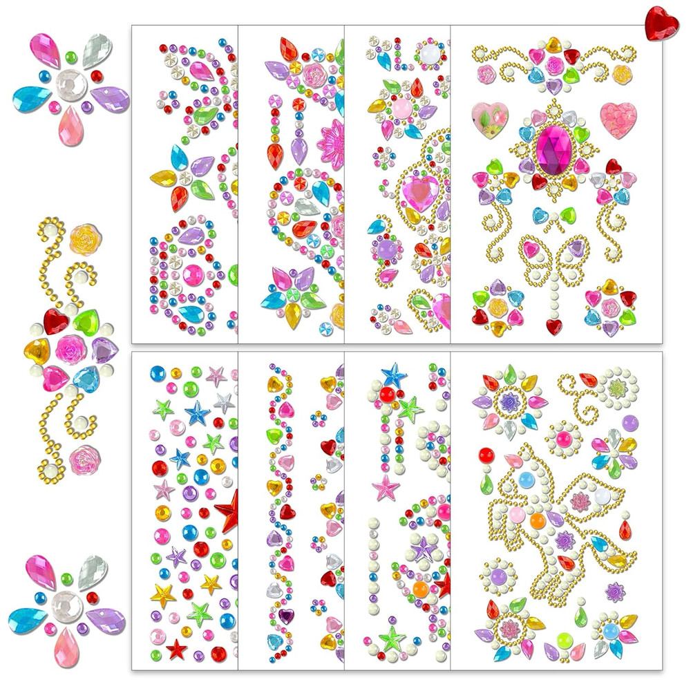 210Pcs+ Cute Reusable Stickers for Kids, Fun Glitter Gem Heart Art Stickers Bulk