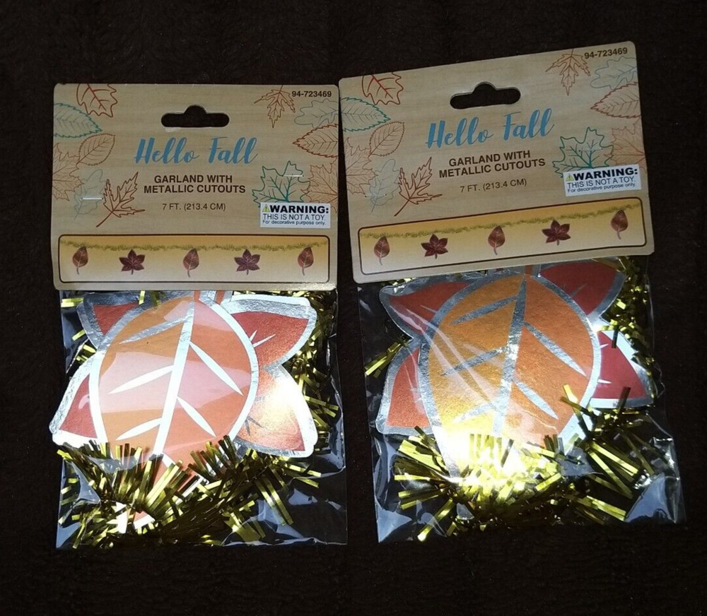 Hello Fall Leaves Garland With Matalic Cutouts Set of Two