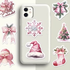 50 PACK PINK CHRISTMAS Retro VTG Y2K Nostalgia Festive Scenes Sticker Lot 50PCS