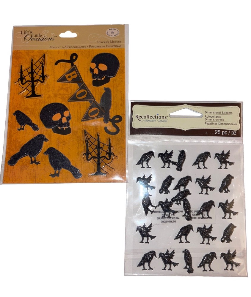 Halloween Stickers Crows Skulls Lot Of 2