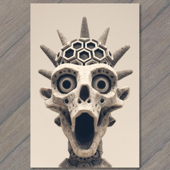 STICKER Honeycomb Skull Horror Creature Spike Eyes Bone Scream Terror Weird Te