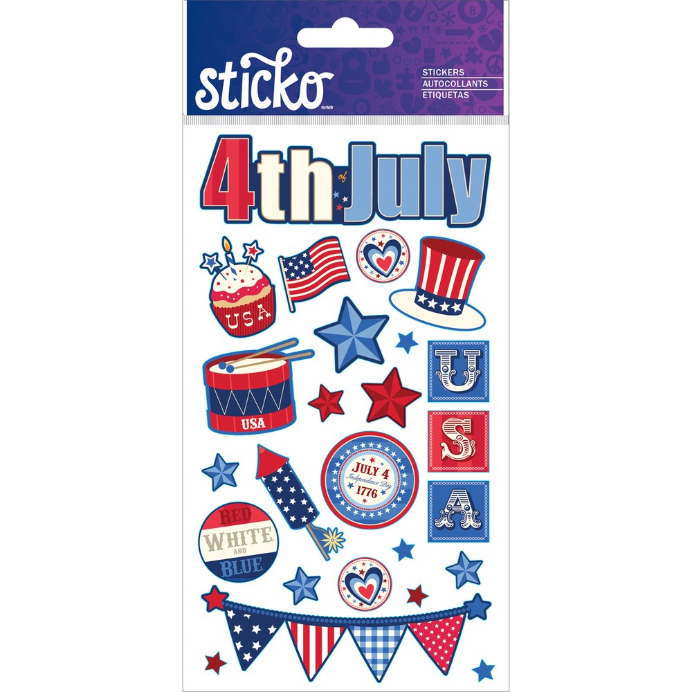 Crafts Stickers Sticko Celebrate USA July 4th Drum Stars Fireworks Flag Banner
