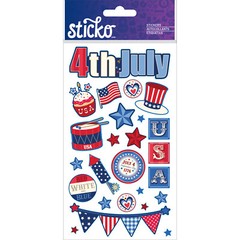 Crafts Stickers Sticko Celebrate USA July 4th Drum Stars Fireworks Flag Banner