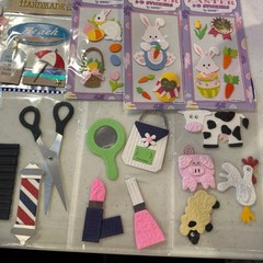 12 Scrapbook Stickers, 3D Babies Animals Easter Barbershop Tags Scrapbook Cards