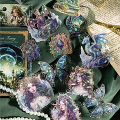 20Pcs Magic Holographic PET Stickers Witch Lady Junk Journal Decorative Sticker