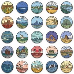 50 USA State Stickers Pack Vinyl 2” Diameter All 50 United States Of America