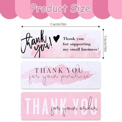 3 Rolls 1 x 3 inch Thank You Sticker, Thank You Stickers Small Pink&white