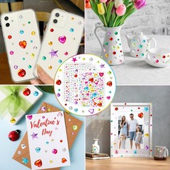 1296 pcs Gem Stickers Rhinestones for Crafts, Sparkling Cute Star Heart Round…
