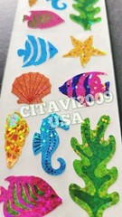 HAMBLY STUDIOS STICKERS PRISMATIC CORAL FISH SEAHORSE SEASHELLS STARFISH VINTAGE
