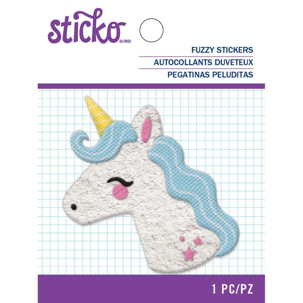 Crafts Stickers Sticko Fuzzy 3D Unicorn Head Blue Mane Horn Pink Stars Dots Ear