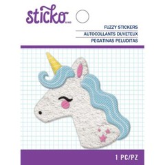 Crafts Stickers Sticko Fuzzy 3D Unicorn Head Blue Mane Horn Pink Stars Dots Ear