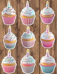 Birthday Cupcake Vinyl Die Cut Stickers Set Scrapbooking Laptop Waterbottle