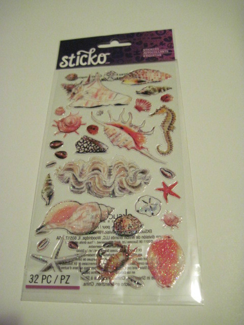 Scrapbooking Crafts Stickers Sticko Sea Shells Horse Crab Glittery Star Fish