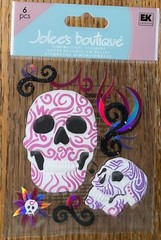 RARE Jolees Tattoo Skulls & Swirls Pink Purple White Flower 3D Scrapbook Sticker