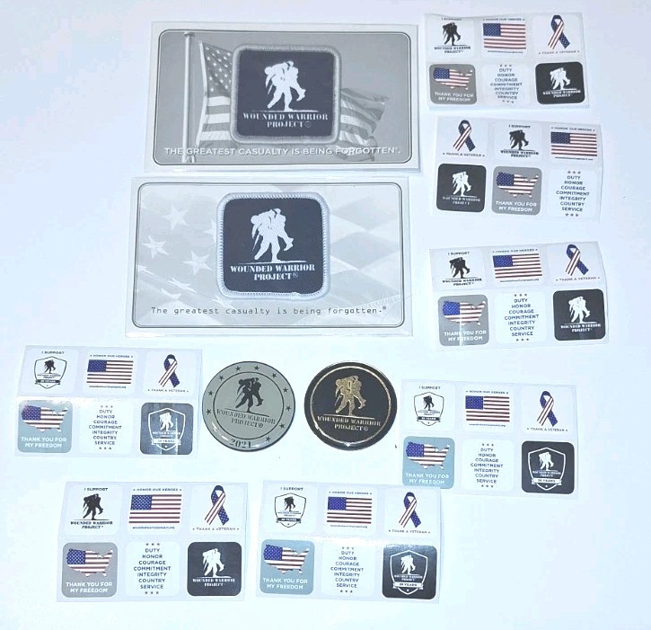 Wounded Warrior mixed lot patches challenge coins stickers