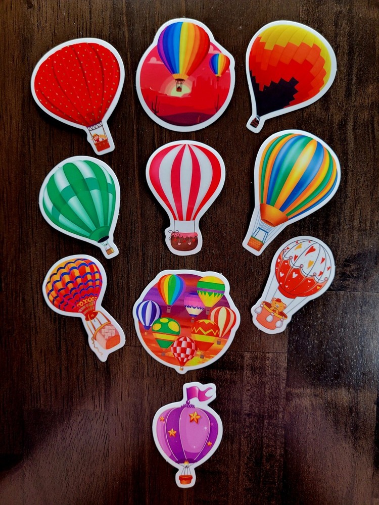 STICKERS x 10 Hot Air Balloon BRIGHT Color Sticker Various Styles HB1