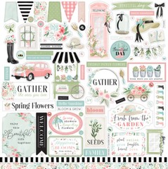 (1) 12×12 Sheet of Carta Bella Paper FLOWER GARDEN Scrapbook Element Stickers