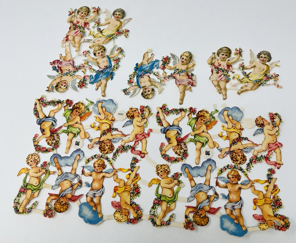 E Heller Angel Cherub Vintage Die Cut Lot of 24 Scrap Paper EAS #3062 Austria