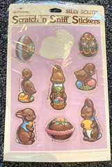 Hallmark Chocolate Easter Bunny Egg Stickers Scratch n Sniff Silly Scents 1983