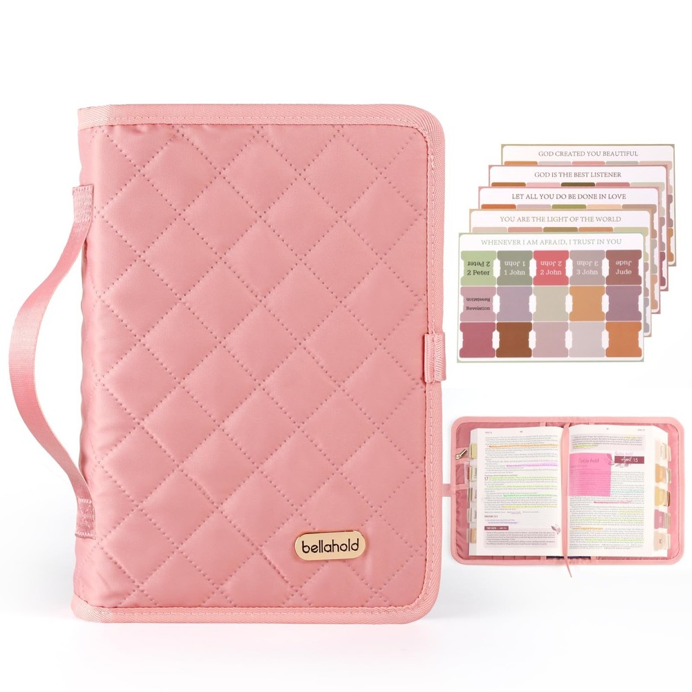 Pink Bible Cover Case Adjustable Waterproof Quilted with 75 Tabs Medium NEW