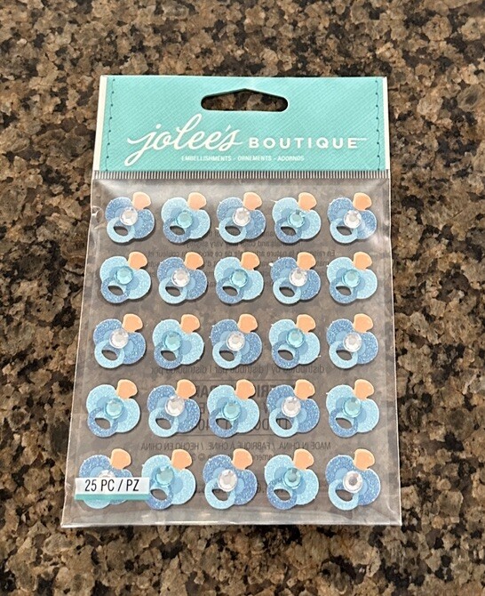 Jolee’s Boutique BLUE Glitter PACIFIER Dimensional Stickers 25 Pieces Bling