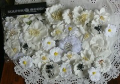 WHITE FLORAL MIX of 21 Lace&Paper 7different styles-4 to 8cm across- Manor House