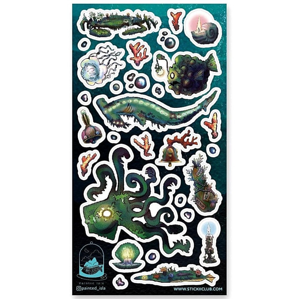 Stickii – Deep Sea Creatures Sticker Sheet – Underwater Ocean Monster Stickers