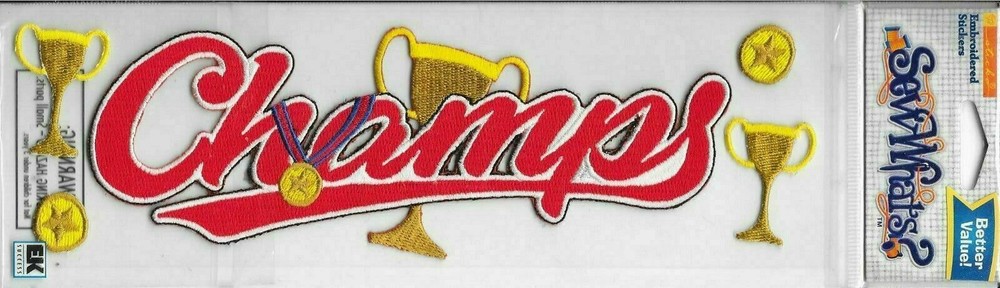 SEW WHAT’S 9″ Embroidered Stickers Embellishments Champs School Sports Trophy
