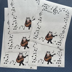 Vintage 80s 90s Hatley Cat Guitar Music Notes Note Stationary Paper Sheets