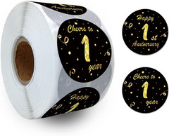 Black Gold 10Th Anniversary Paper Stickers, 1.5″ Diameter, 500 Pcs/Roll