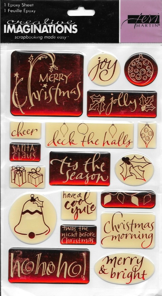 CREATIVE IMAGINATIONS Epoxy Stickers 6×9 Phrases Merry Christmas Icons Emotions