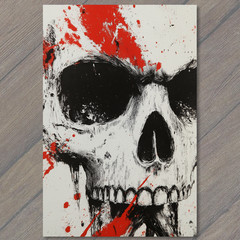 STICKER Skull Black Red Grunge Splatter Closeup Teeth Gothic Spooky Halloween