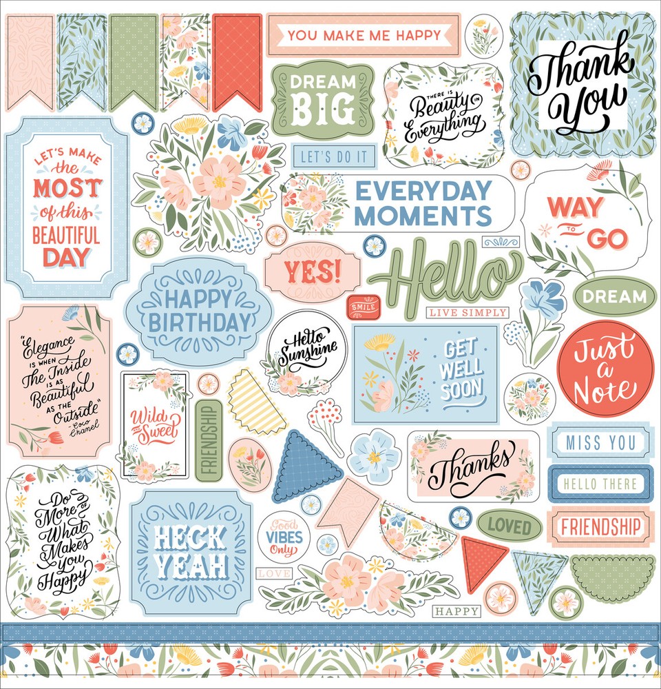 (1) 12×12 Sheet of Echo Park Paper SALUTATIONS No. 1 Scrapbook Element Stickers
