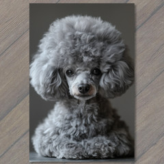 STICKER Poodle White Gray Round Fluffy Fur Detailed Portrait Cute Fun