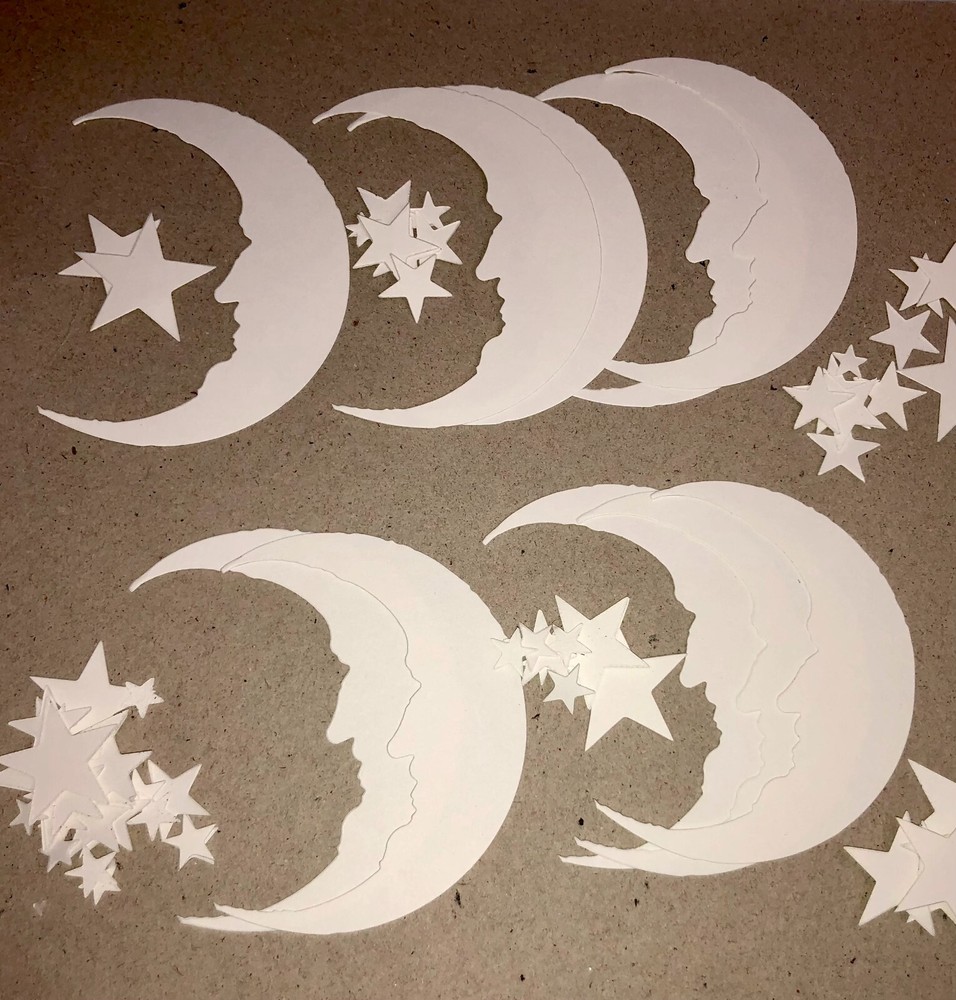 🕷️10 CRESCENT MOON & STARS Tim Holtz cardstock paper die cut HALLOWEEN