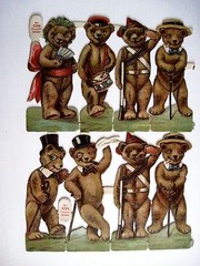 Vintage 1800’s Die Cut Of Bears Dressed In Different Costumes Drummer, Soldiers*