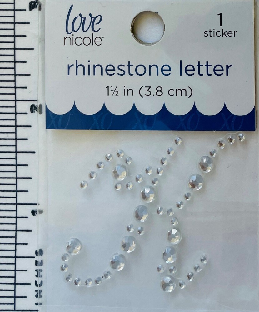Letter Cursive K Rhinestone Sticker 1.5″ Clear Crystal Scrapbook Monogram Bling