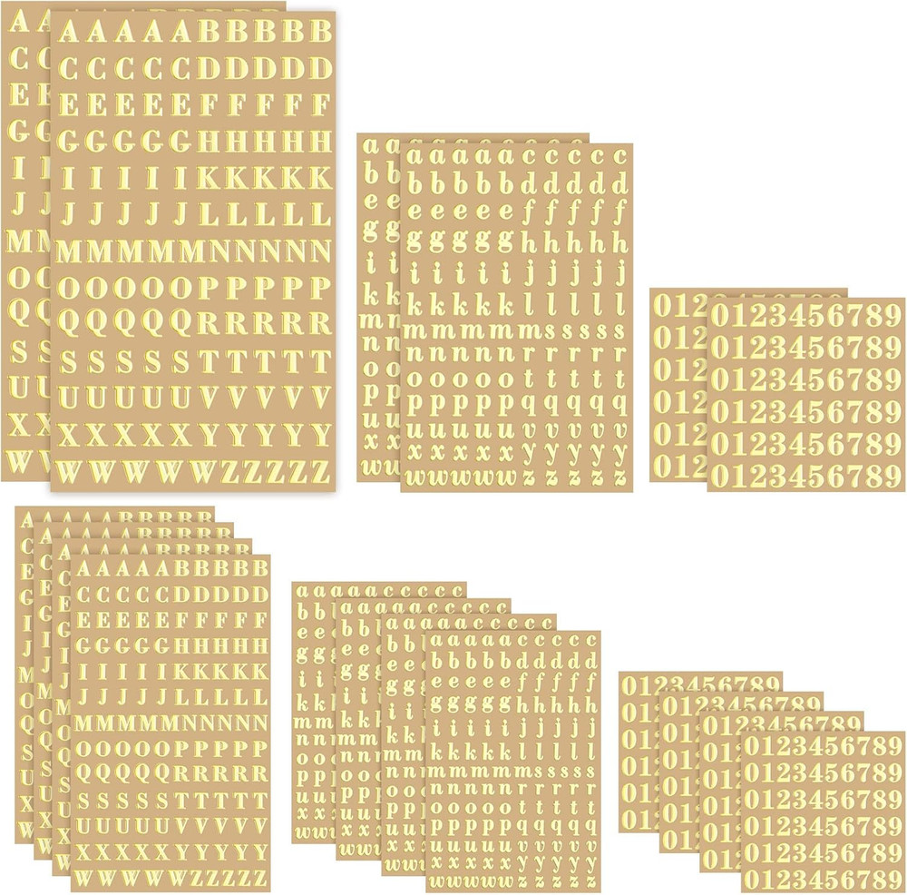 18 Sheets Small Gold Letter Stickers 3Mm Tiny Alphabet Number Stickers Mini Gold
