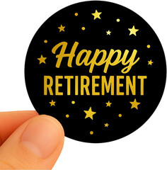 Happy Retirement Gold Foil Stickers – 100 Pcs 1.6 Inch Round, Black & Gold Star