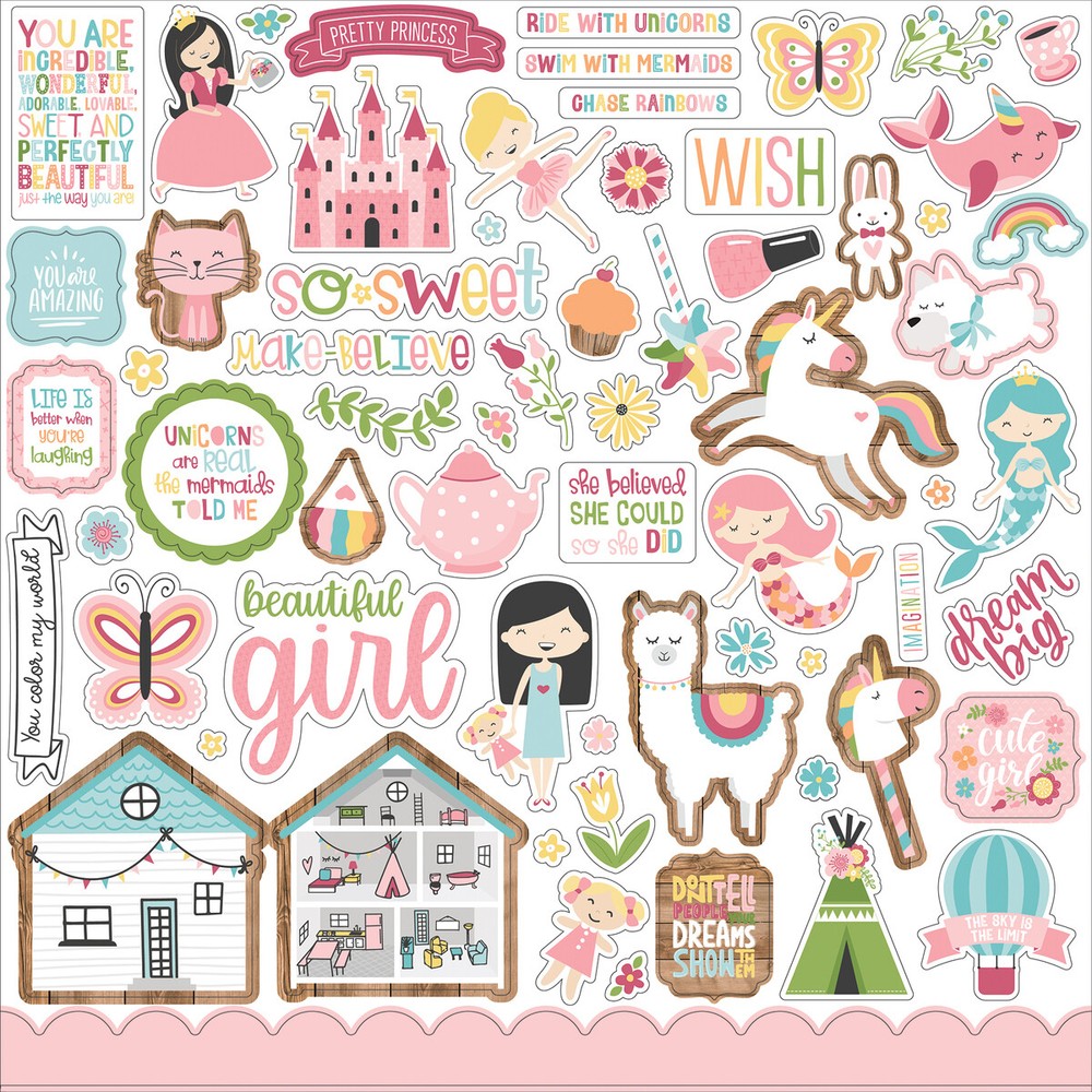 (1) 12×12 Sheet of Echo Park Paper ALL GIRL Scrapbook Element Stickers