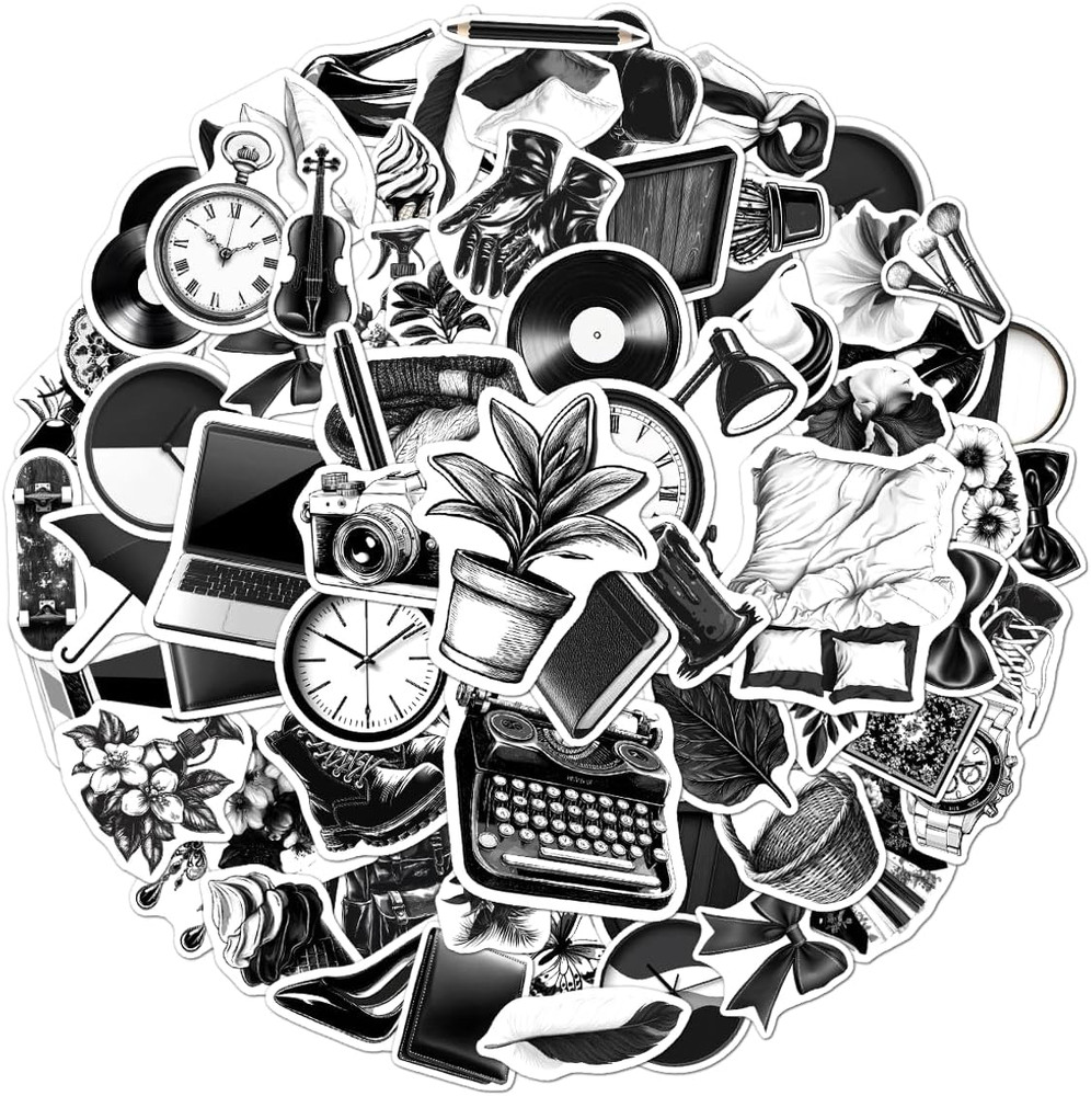 108Pcs Vintage Black and White Stickers, Aesthetic Retro Waterproof Vinyl