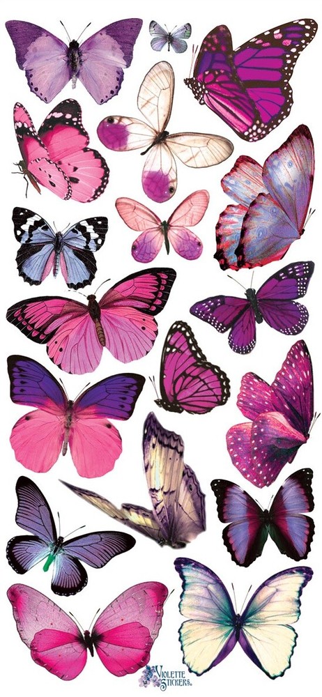VIOLETTE STICKER – PURPLE BUTTERFLIES – 8″ x 3 3/4″ (20cm x 9.5cm)