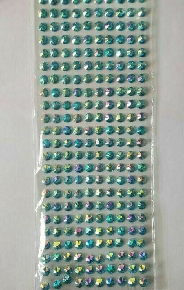 CraftbuddyUS 240 pcs x 8 mm Self Adhesive Faceted Round Gems,Color-AB LIGHT BLUE