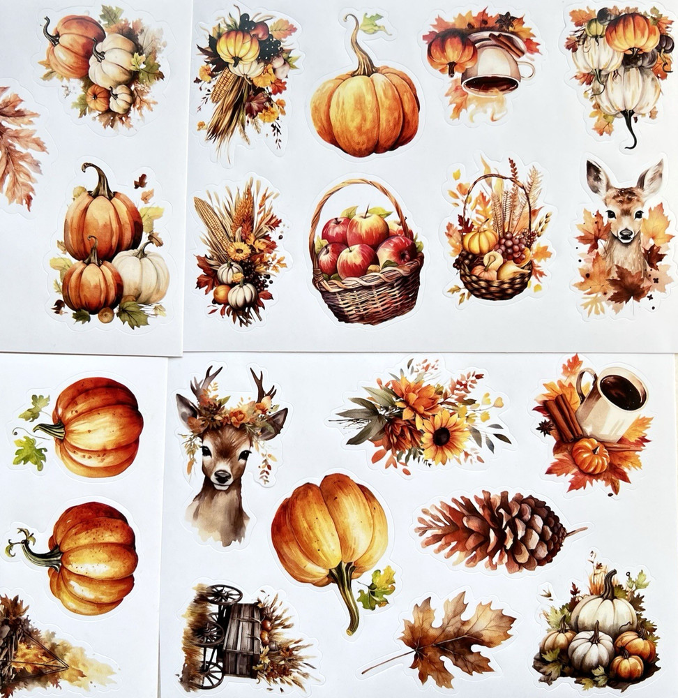 Fall Autumn Stickers 5 Sheets Scrapbooking Junk Journal Collage Cards