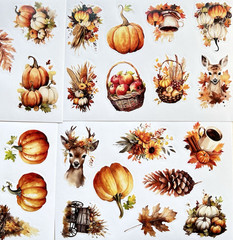 Fall Autumn Stickers 5 Sheets Scrapbooking Junk Journal Collage Cards