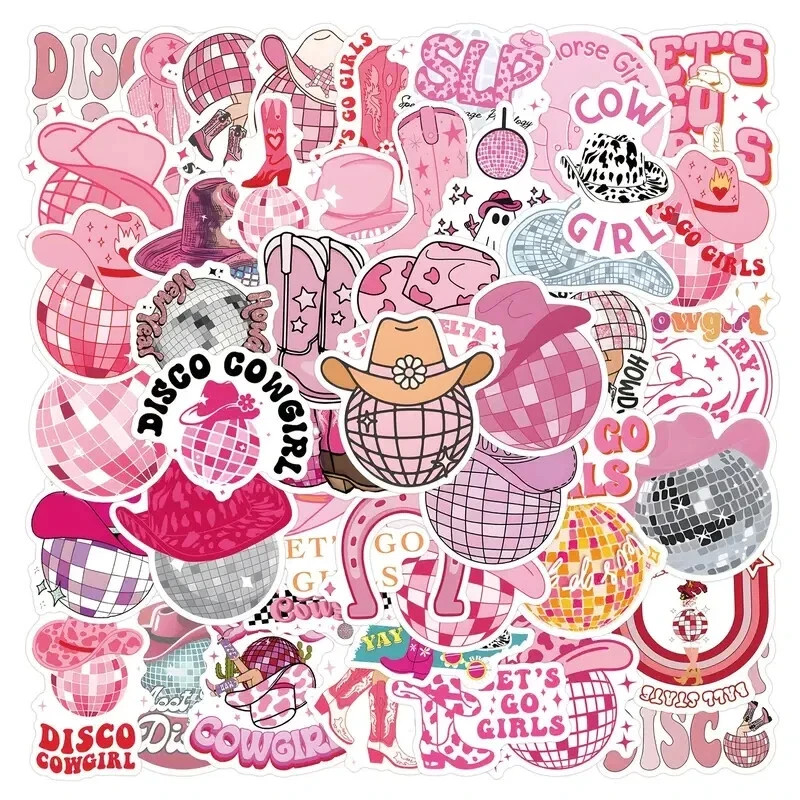 55pc Pink Western Disco Cowgirl Sticker Pack Decal Laptop, Scrapbook, DIY Craft
