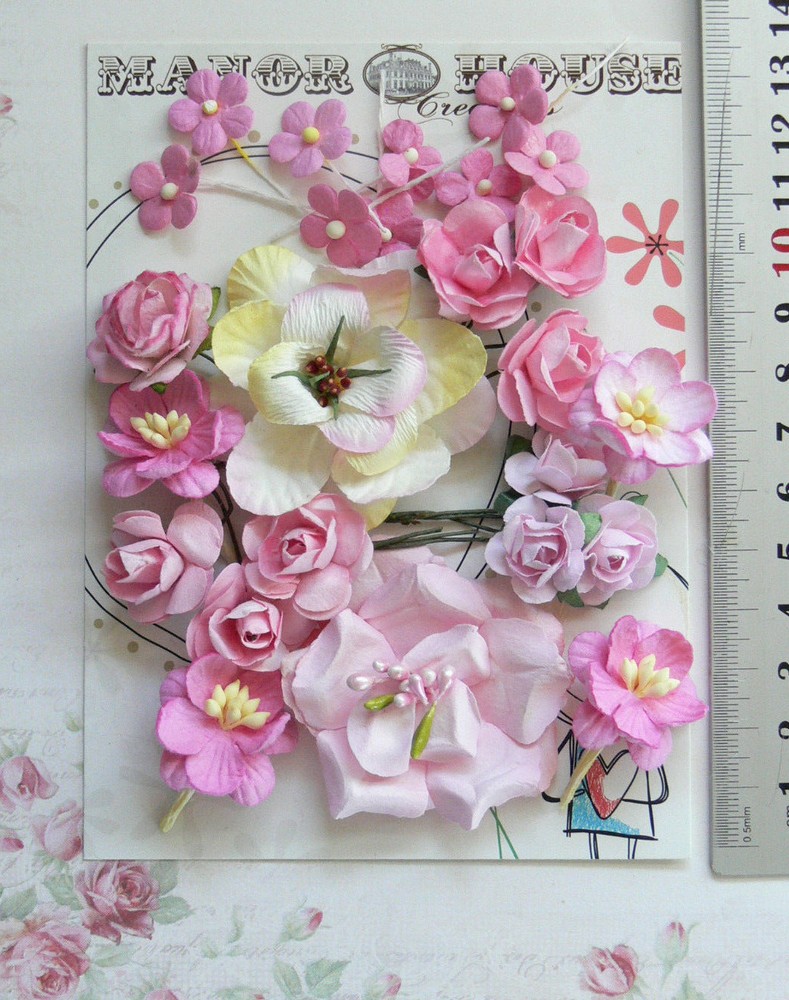 PINK & IVORY 9 Styles 25 Paper – Flowers, Roses & Blossoms 15-50mm VD2