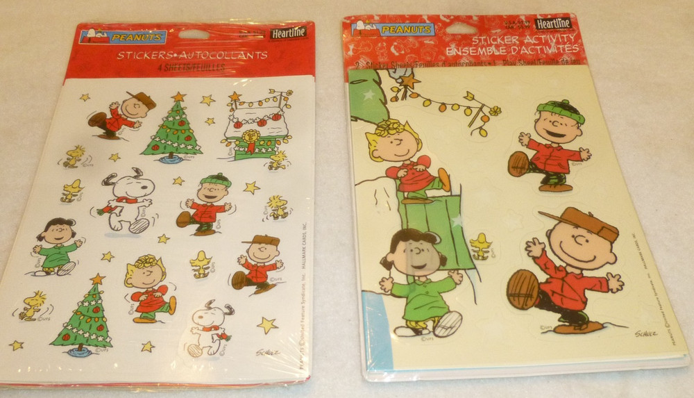 2 Peanuts Snoopy Woodstock Charlie Brown Christmas Stickers Heartline reusable