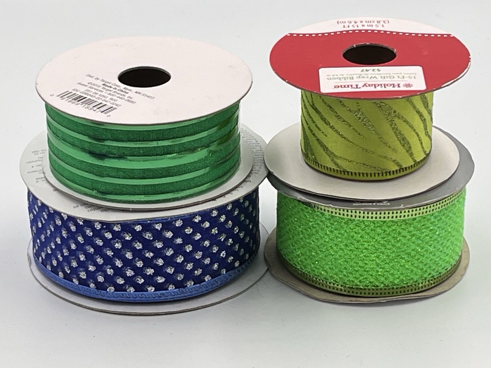 Lot 4 Holiday Ribbon Spools Spritz Target Holiday Time Walmart Glitter Wire Edge